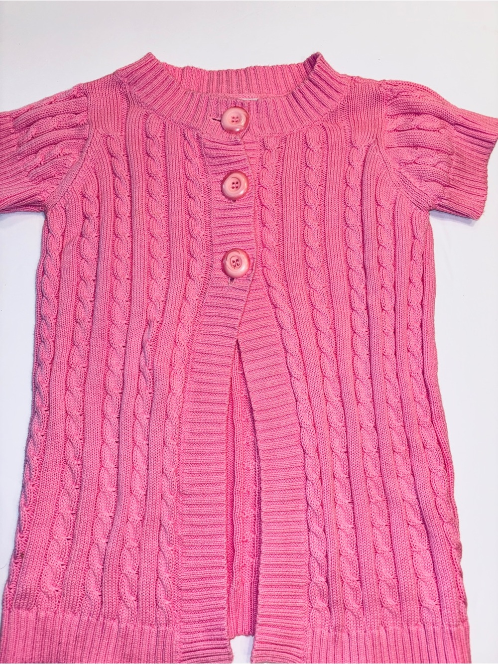 CR Kids Pink Cable Knit Short Sleeve Cardigan Girls Size 4